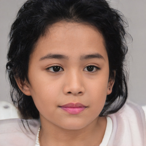 Neutral asian child female with medium  brown hair and brown eyes