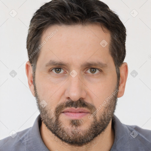 Neutral white adult male with short  brown hair and brown eyes