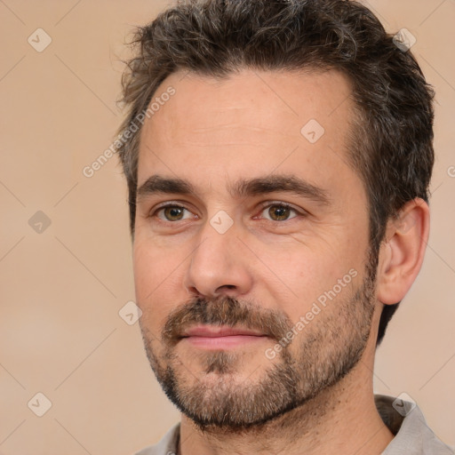 Neutral white adult male with short  brown hair and brown eyes