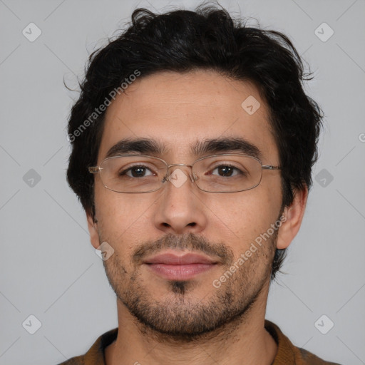 Neutral asian young-adult male with short  brown hair and brown eyes