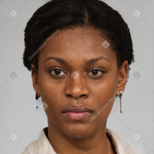 Neutral black young-adult female with short  brown hair and brown eyes