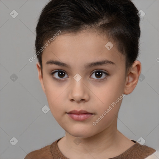 Neutral white child female with short  brown hair and brown eyes