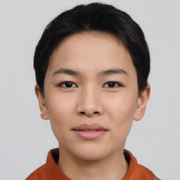 Neutral asian young-adult male with short  black hair and brown eyes