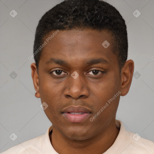 Neutral black young-adult male with short  brown hair and brown eyes