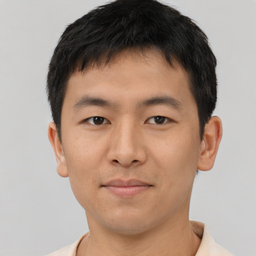 Neutral asian young-adult male with short  brown hair and brown eyes