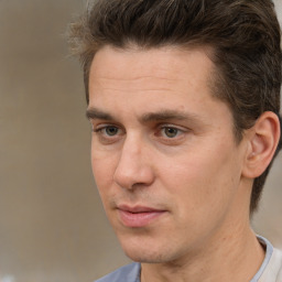 Neutral white adult male with short  brown hair and brown eyes