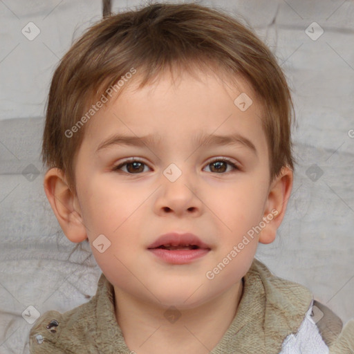 Neutral white child male with short  brown hair and blue eyes