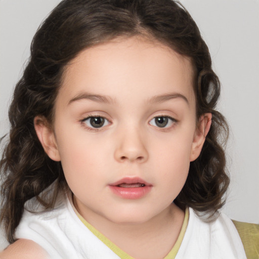 Neutral white child female with medium  brown hair and brown eyes