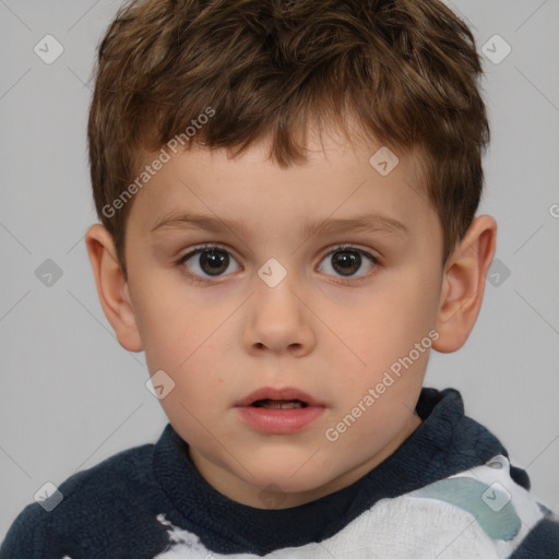 Neutral white child male with short  brown hair and brown eyes