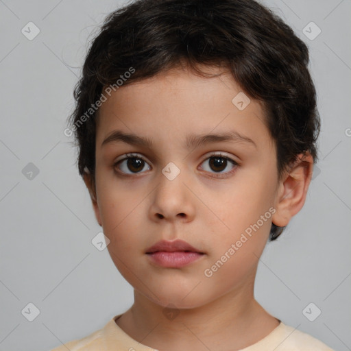 Neutral white child female with short  brown hair and brown eyes