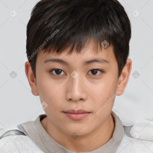 Neutral asian young-adult male with short  brown hair and brown eyes