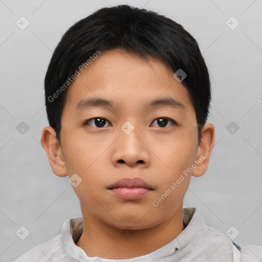 Neutral asian child male with short  brown hair and brown eyes