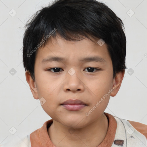 Neutral asian child male with short  brown hair and brown eyes
