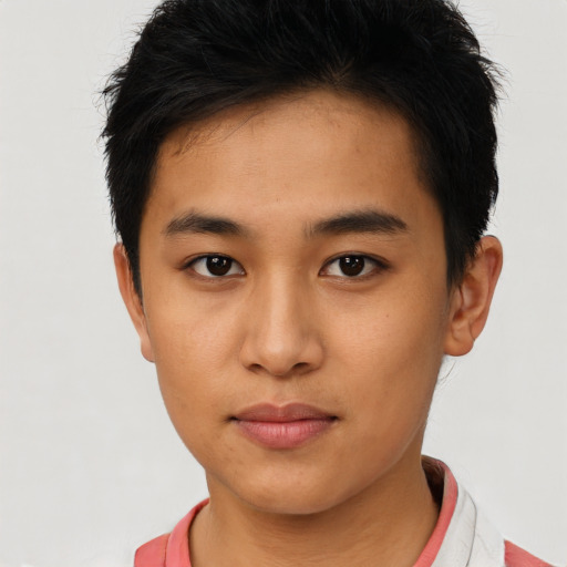 Neutral asian young-adult male with short  brown hair and brown eyes