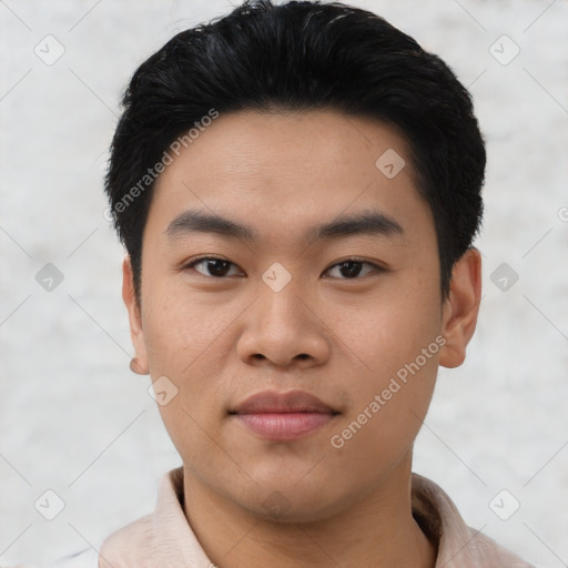 Neutral asian young-adult male with short  black hair and brown eyes