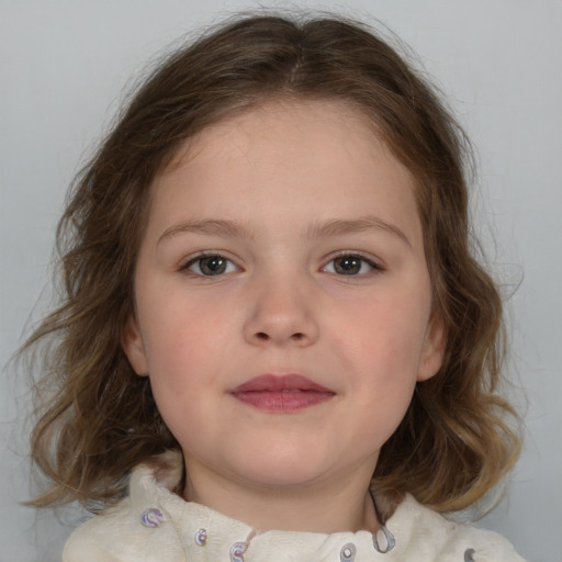 Neutral white child female with medium  brown hair and brown eyes