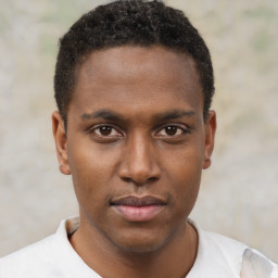 Neutral black young-adult male with short  brown hair and brown eyes