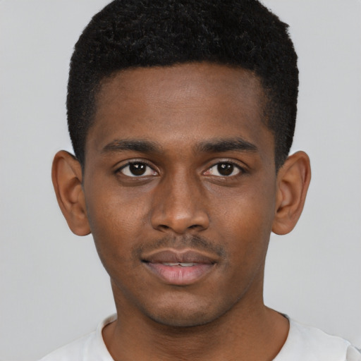 Neutral black young-adult male with short  brown hair and brown eyes