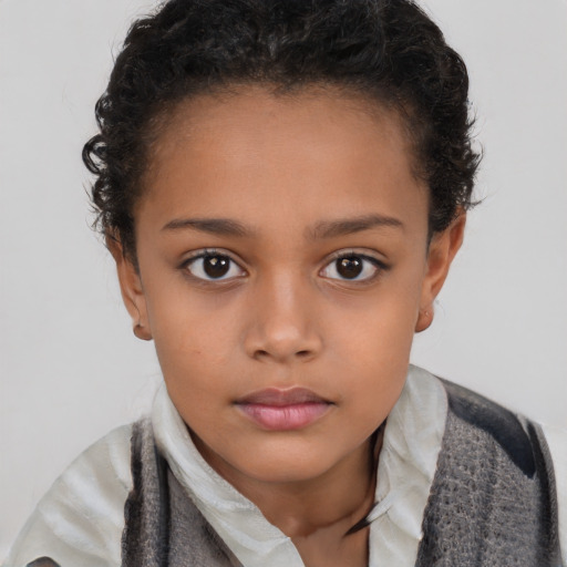 Neutral black child female with short  brown hair and brown eyes