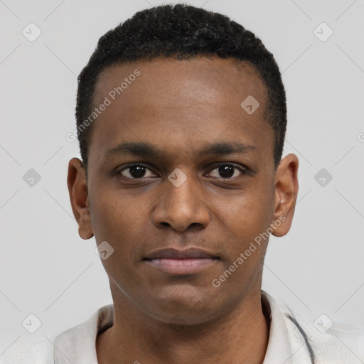 Neutral black young-adult male with short  brown hair and brown eyes
