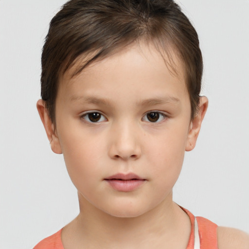 Neutral white child female with short  brown hair and brown eyes