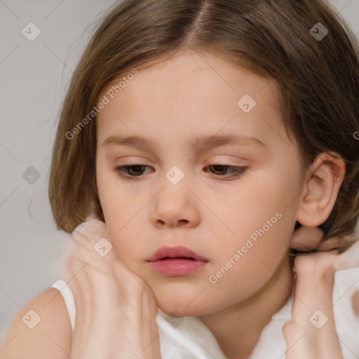 Neutral white child female with medium  brown hair and brown eyes