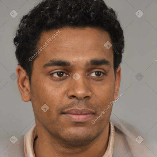 Neutral black young-adult male with short  brown hair and brown eyes