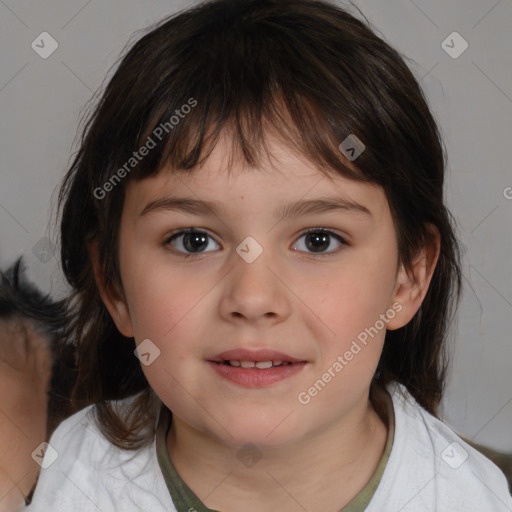 Neutral white child female with medium  brown hair and brown eyes