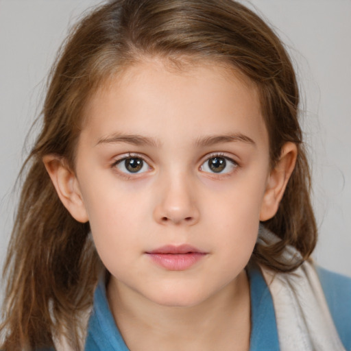 Neutral white child female with medium  brown hair and brown eyes