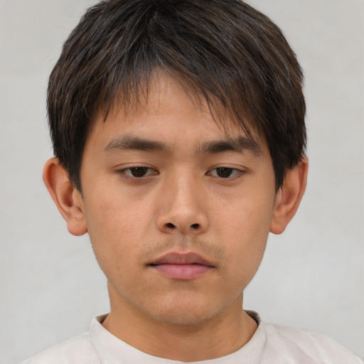 Neutral asian young-adult male with short  brown hair and brown eyes