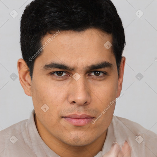 Neutral asian young-adult male with short  brown hair and brown eyes