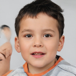 Joyful white child male with short  brown hair and brown eyes