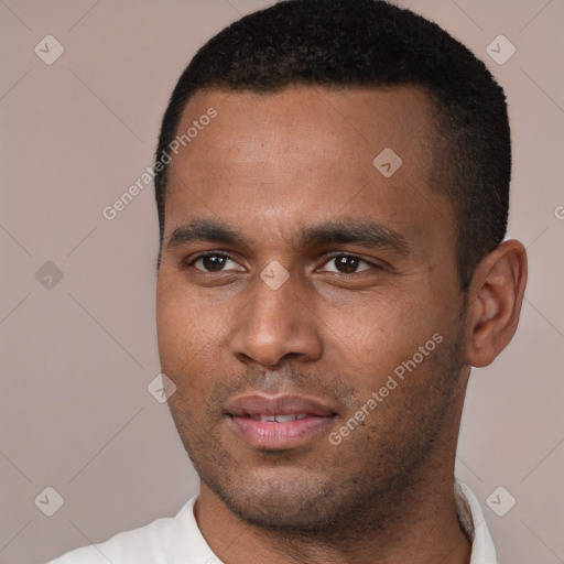 Neutral black young-adult male with short  brown hair and brown eyes