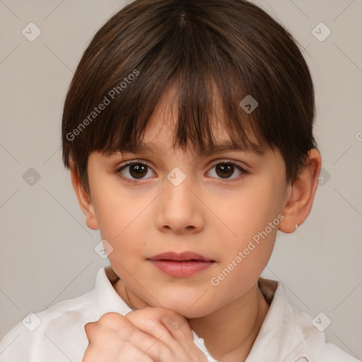 Neutral white child female with short  brown hair and brown eyes