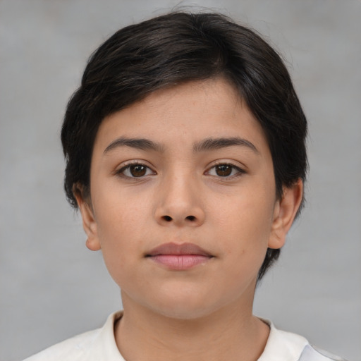 Neutral asian young-adult female with short  brown hair and brown eyes