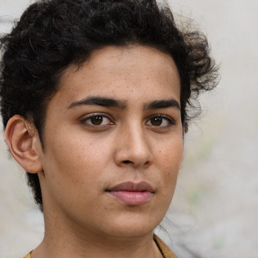 Neutral latino young-adult male with short  brown hair and brown eyes