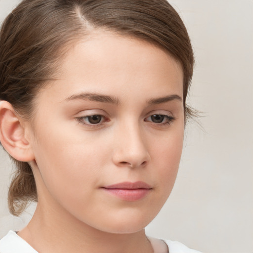 Neutral white child female with medium  brown hair and brown eyes