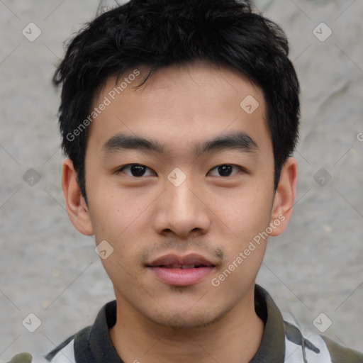 Neutral asian young-adult male with short  black hair and brown eyes