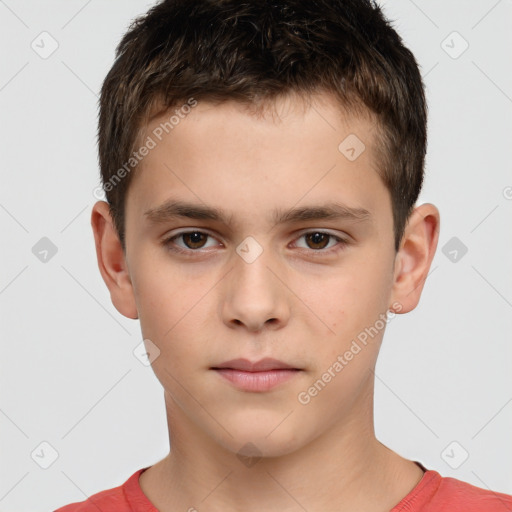 Neutral white child male with short  brown hair and brown eyes