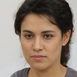 Neutral asian young-adult female with medium  brown hair and brown eyes