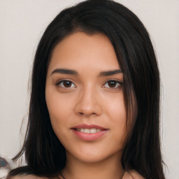 Neutral asian young-adult female with long  black hair and brown eyes