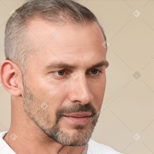 Neutral white adult male with short  brown hair and brown eyes