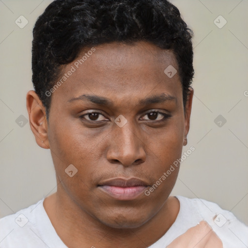 Neutral black young-adult male with short  brown hair and brown eyes
