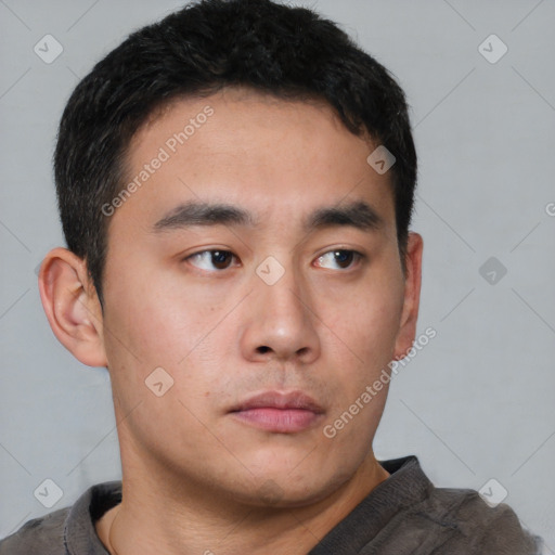 Neutral asian young-adult male with short  brown hair and brown eyes