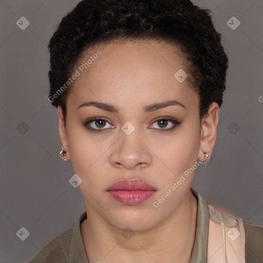 Neutral black young-adult female with short  brown hair and brown eyes