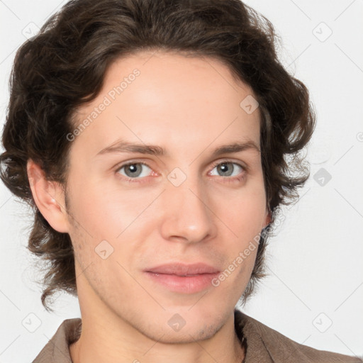 Neutral white young-adult male with medium  brown hair and brown eyes