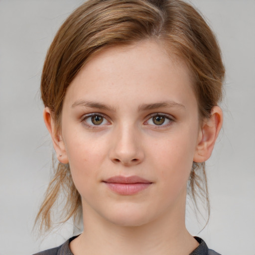 Neutral white child female with medium  brown hair and brown eyes