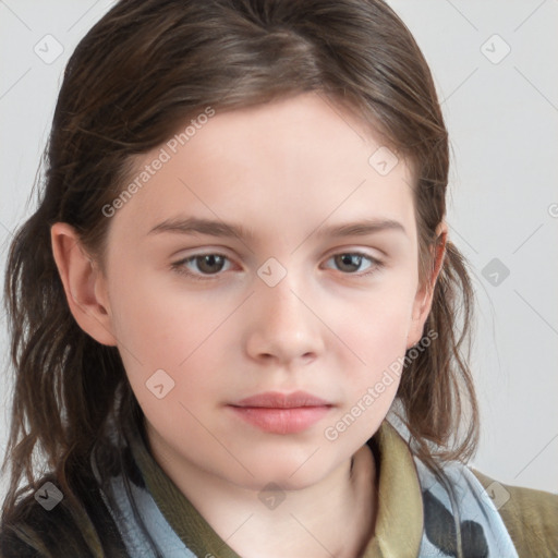 Neutral white child female with medium  brown hair and brown eyes