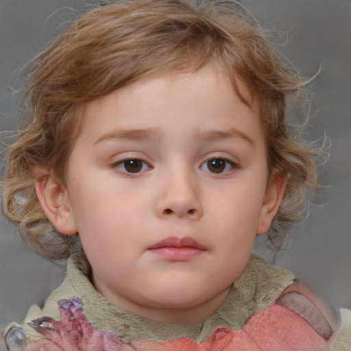 Neutral white child female with medium  brown hair and blue eyes