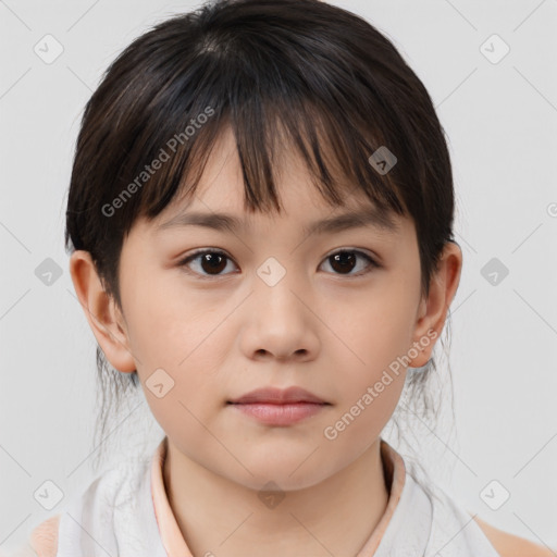 Neutral white child female with medium  brown hair and brown eyes